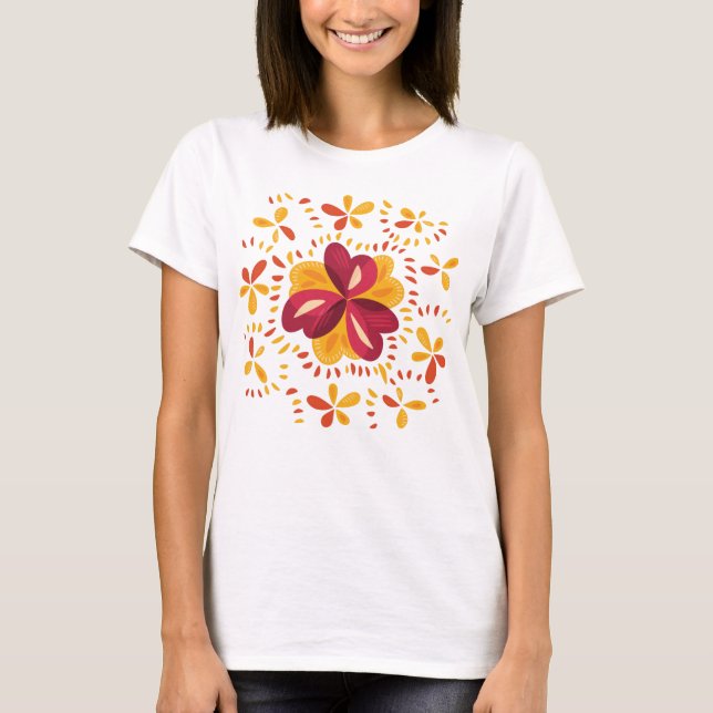 Camiseta Tréboles abstractos en rosa y amarillo (Anverso)
