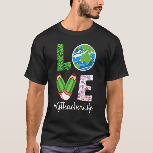 Camiseta Tree Earth & Pencils Love Gt Teacher Life Earth Da (Anverso)