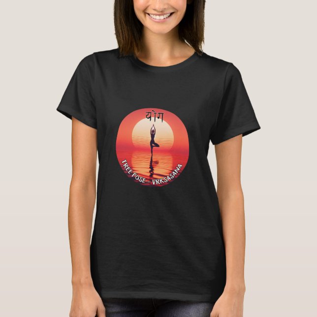 Camiseta Tree Pose - Vrksasana I Yoga Sunset Graphic (Anverso)