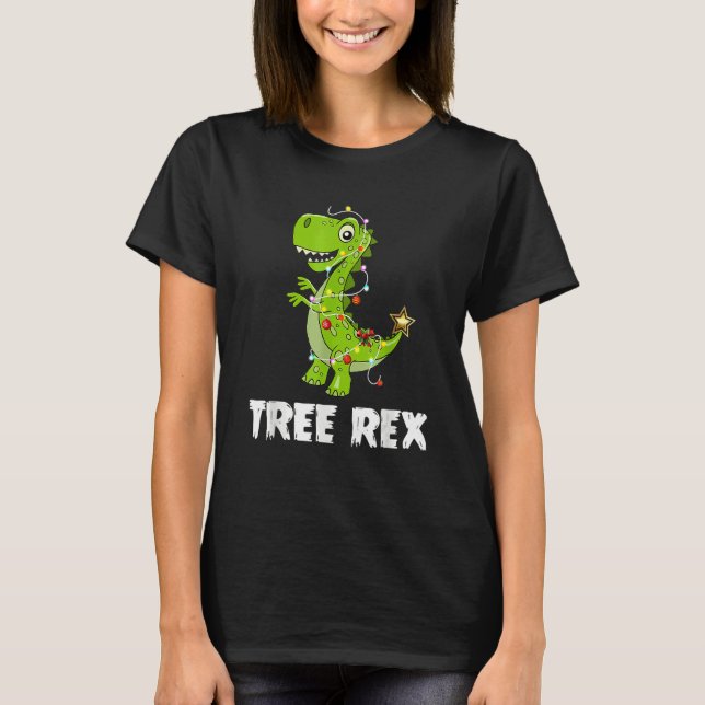Camiseta Tree Rex Dinosaur Christmas Costume Xmas Tree Ligh (Anverso)