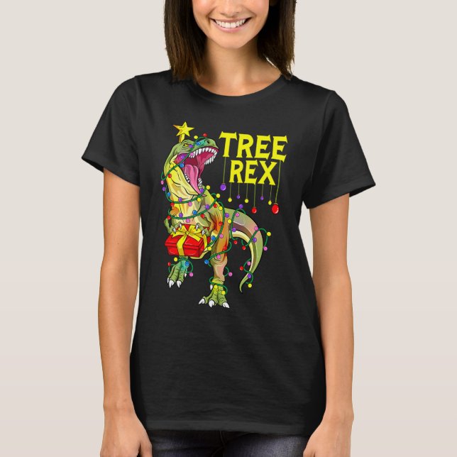 Camiseta Tree Rex! Divertido Paleontólogo de Navidad  (Anverso)