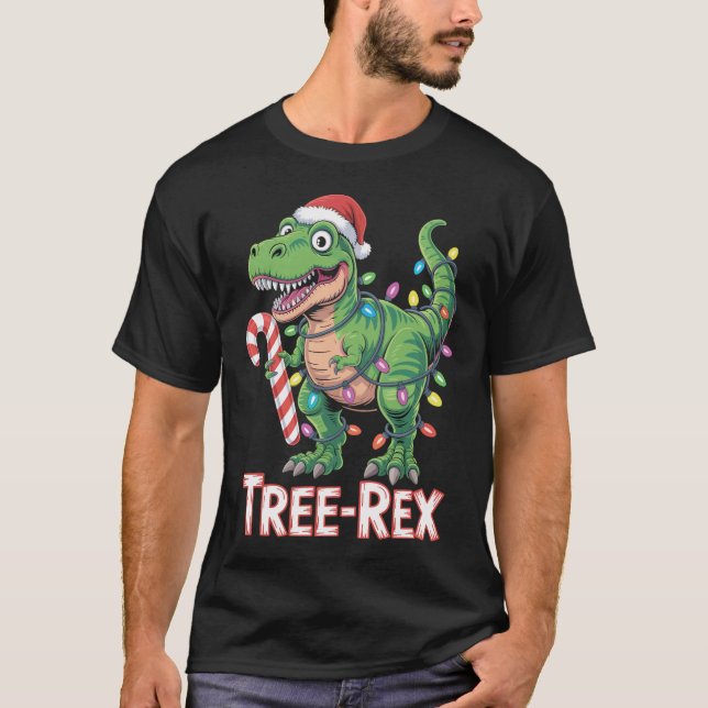 Camiseta Tree-Rex – T-Rex mit Zuckerstange & Lichtern (Anverso)