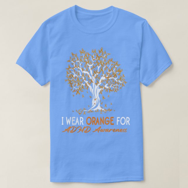 Camiseta Tree Ribbon I Wear Orange ADHD Awareness  (Diseño del anverso)