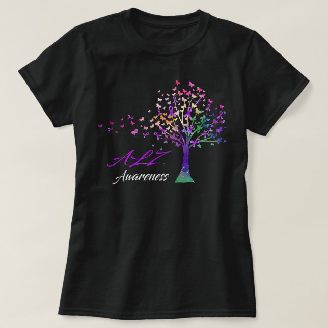 Camiseta Tree Ribbons Alz Awareness Support Alz Warrior Gif (Diseño del anverso)