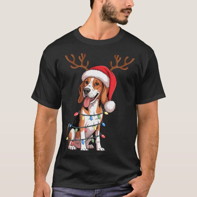 Camiseta Treeing Walker Coonhound Dog Christmas Lights Sant (Anverso)