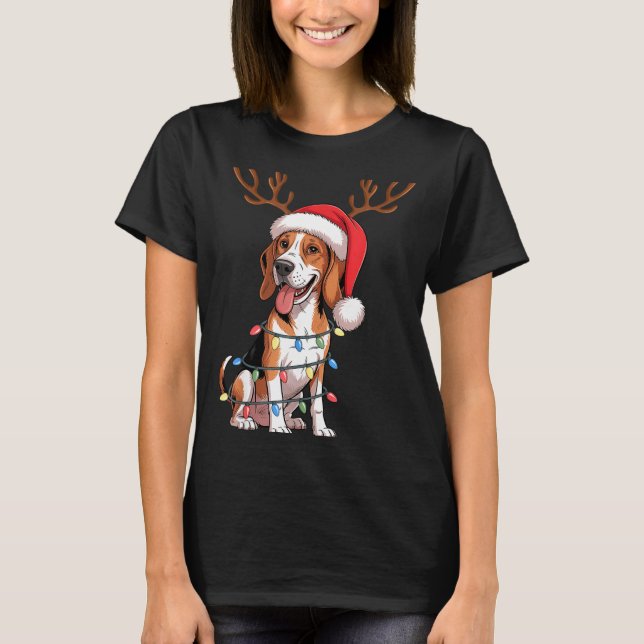 Camiseta Treeing Walker Coonhound Dog Christmas Lights Sant (Anverso)