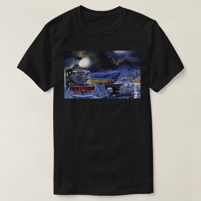 Camiseta Tren a través de la ciudad de montaña invernal (Diseño del anverso)