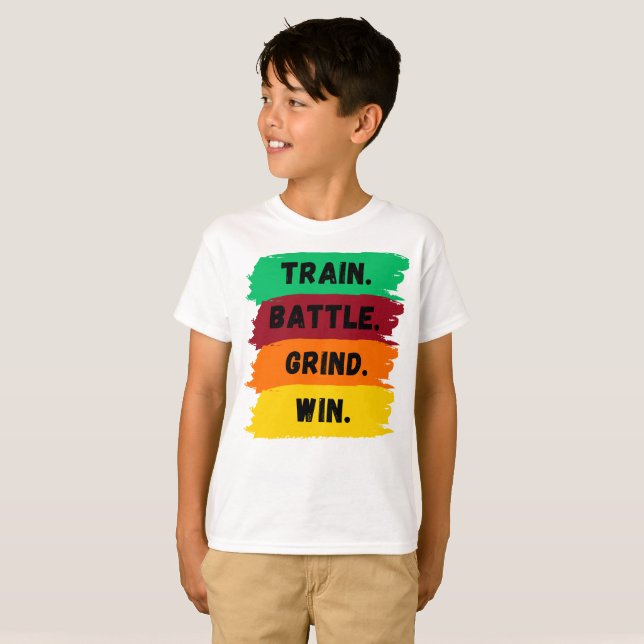 Camiseta Tren, Batalla, Grind, Gana eslogan motivacional (Anverso completo)
