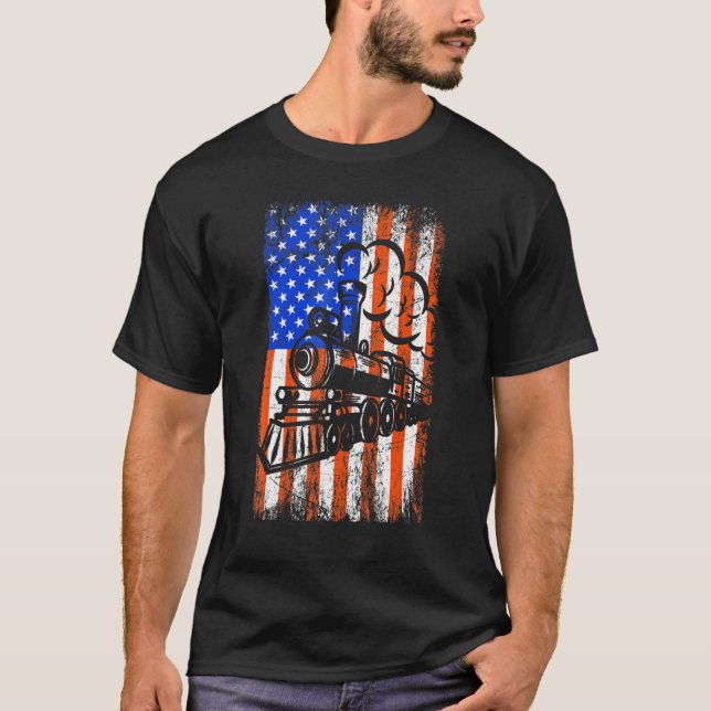Camiseta Tren De Bandera Estadounidense 4 De Julio Retro Pa (Anverso)