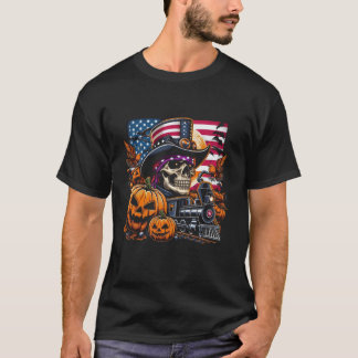 Camiseta Tren de Halloween y cráneo con calabaza americana