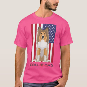 Camiseta Tren de papá de perro collie con la bandera de EE.