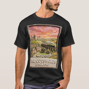 Camiseta Tren de Vapor de Cotswolds Castillo Campo Inglater