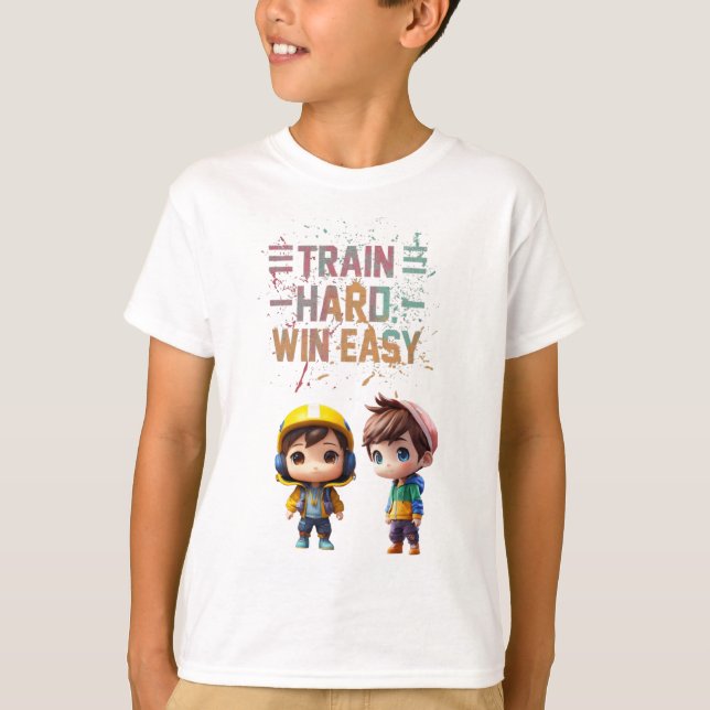 Camiseta Tren duro, ganen fácil con el diseño de Chibi Boy (Anverso)