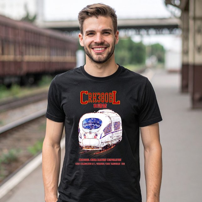 Camiseta Tren eléctrico del ferrocarril de alta velocidad C (High-Speed CRH380BL China Railway Electric Train. Mens Basic T-Shirt)