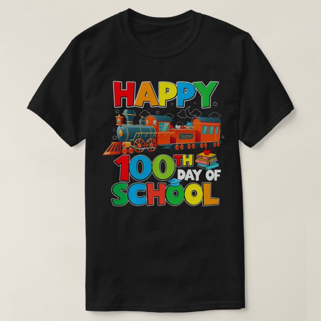 Camiseta Tren Ferrocarril Feliz 100° Día De Niños Escolares (Diseño del anverso)