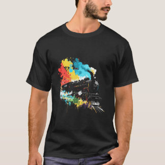 Camiseta Tren Ferrocarril Splash Art Retro Locomotora Vieja