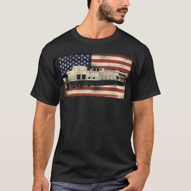 Camiseta Tren Locomotora Tren Diesel Bandera Americana (Anverso)