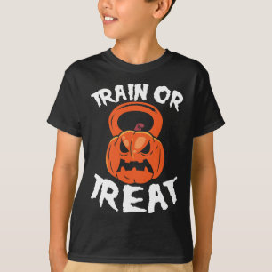 Camiseta Tren o traten Halloween Kettlebell Peso del entren