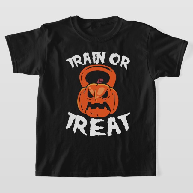 Camiseta Tren o traten Halloween Kettlebell Peso del entren (Distribución)