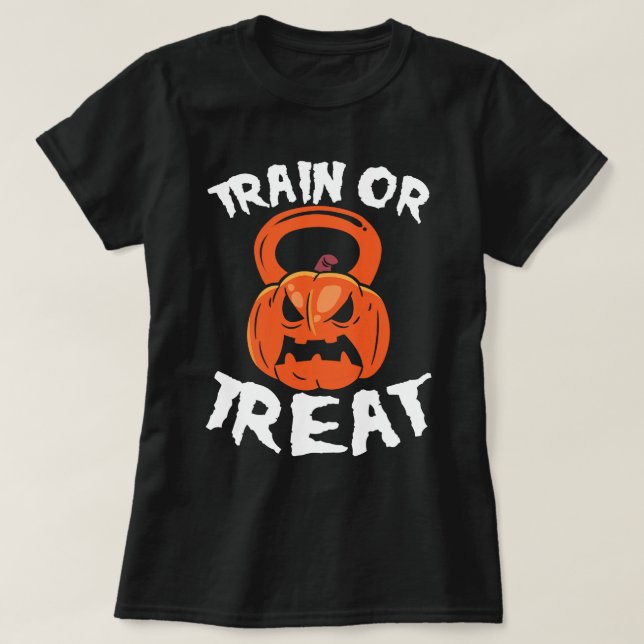 Camiseta Tren o traten Halloween Kettlebell Peso del entren (Diseño del anverso)