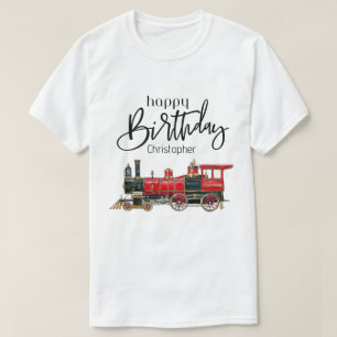 Camiseta Tren Rojo Feliz Cumpleaños "Tu Nombre"