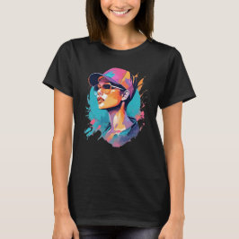 Camiseta Trendiges Pop Art Portrait - Frau mit Capi Brille