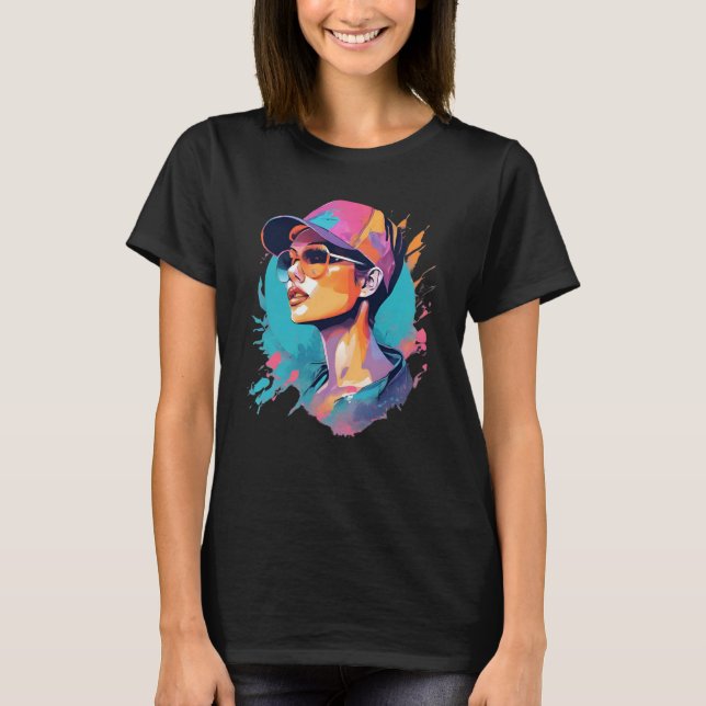 Camiseta Trendiges Pop Art Portrait - Frau mit Capi Brille (Anverso)