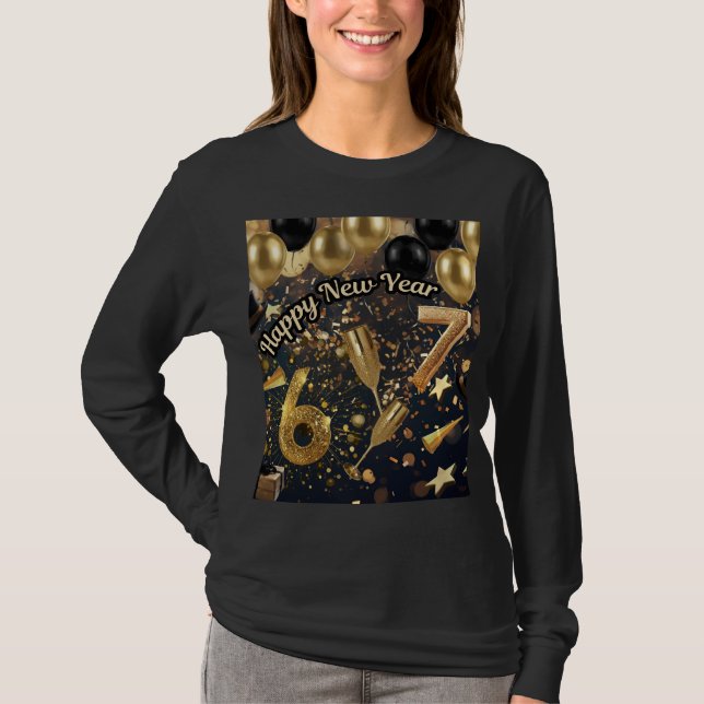 Camiseta Trending Elegant Black & Gold Six Seven New Year  (Anverso)