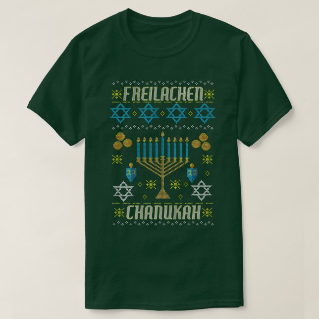 Camiseta Trendy Freilachen Chanukah Hanukkah Ugly Pattern  (Diseño del anverso)