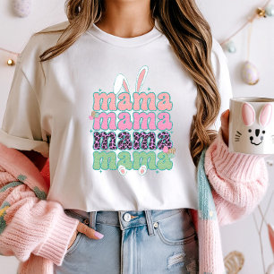Camiseta Trendy Mama Easter Tee; Impresión Bunny & Leopard
