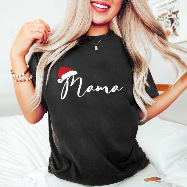 Camiseta Trendy Mama Navidades Santa Hat Black (Trendy Mama Christmas Santa Hat Black T-Shirt)