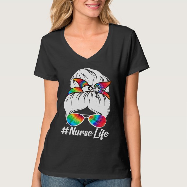 Camiseta Trendy Messy Bun Nurse Life Nursing (Anverso)