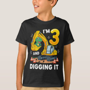 Camiseta Tres 3 años Cumpleaños Construcción Dinosaurio Niñ