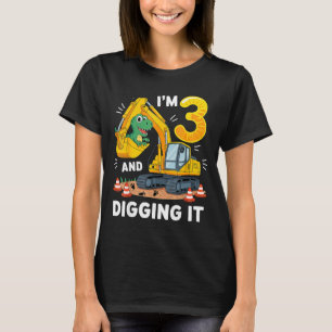 Camiseta Tres 3 años Cumpleaños de Construcción Dinosaurio 