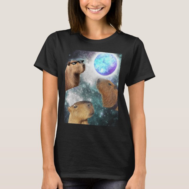Camiseta Tres 3 lunas Capybaras espacio Rodent Animal Parod (Anverso)