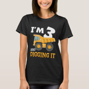 Camiseta Tres años, tercer cumpleaños, niño de construcción