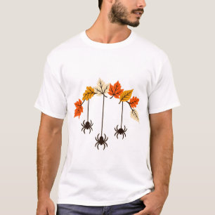 Camiseta Tres arañas colgantes y arco de hoja de otoño