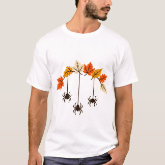 Camiseta Tres arañas colgantes y arco de hoja de otoño