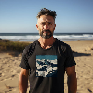 Camiseta Tres ballenas azules, negrita impresa en negro de 