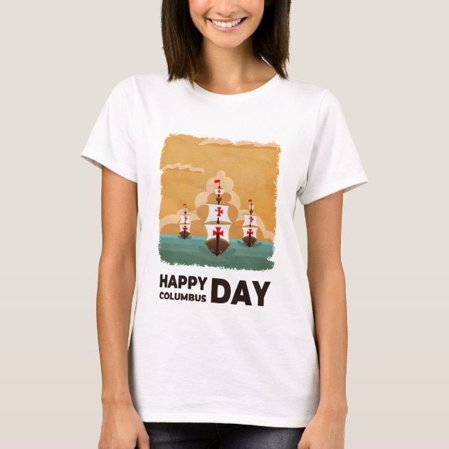 Camiseta Tres barcos Feliz Día de Colón (Anverso)