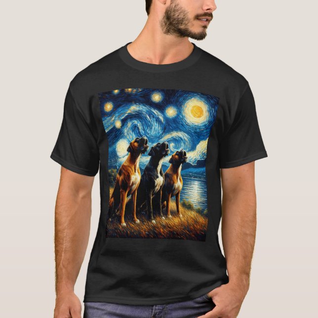 Camiseta Tres boxeadores nocturno llorando en un perro luna (Anverso)