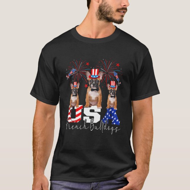 Camiseta Tres Bulldoges franceses de EE.UU. con Gorra Fla (Anverso)