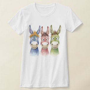 Camiseta Tres burros de dibujos animados coloridos en estil