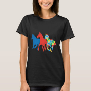 Camiseta Tres Caballos Rompecabezas Rojo Azul Conciencia de