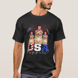 Camiseta Tres Cachorros De Ee.Uu. Usando Una Bandera Estado