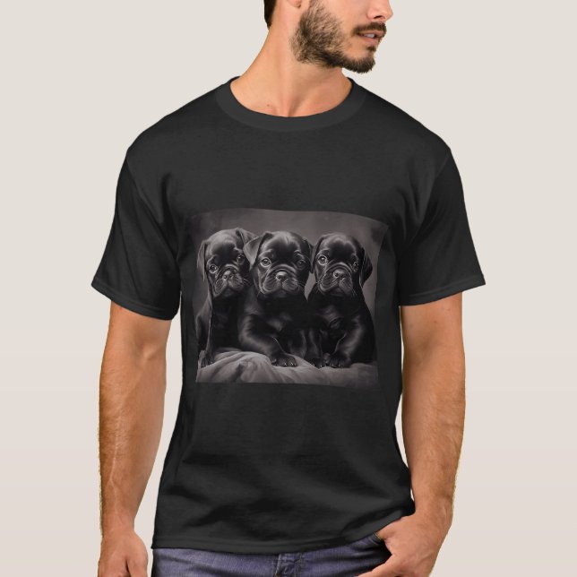 Camiseta Tres cachorros de Pug negros (Anverso)