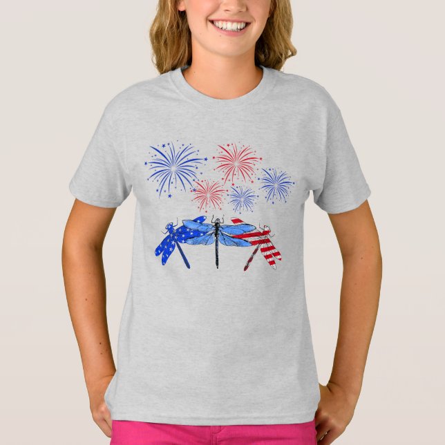 Camiseta Tres Camisas De Bandera Americana Dragonfly 4 De J (Anverso)