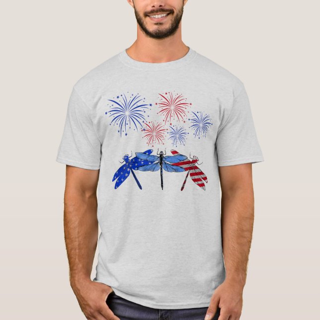 Camiseta Tres Camisas De Bandera Americana Dragonfly 4 De J (Anverso)