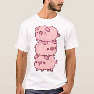 Camiseta Tres Cerditos Cuidados apilados juntos Divertidos