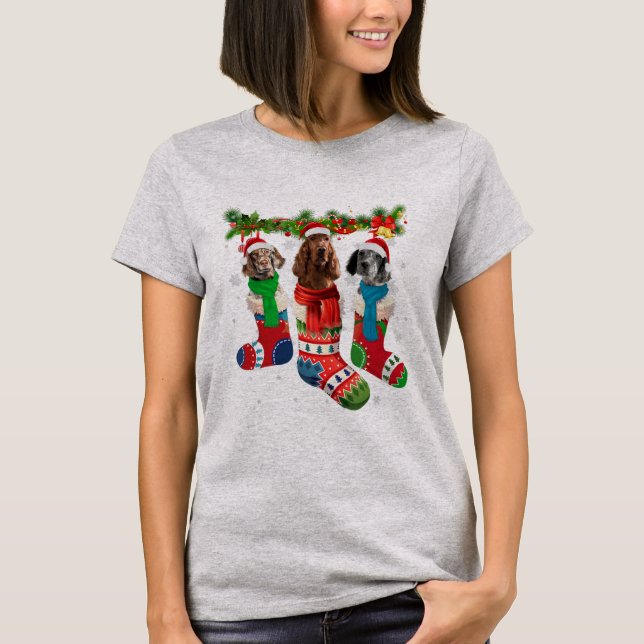 Camiseta Tres Clavadores Ingleses En Calcetines De Navidade (Anverso)